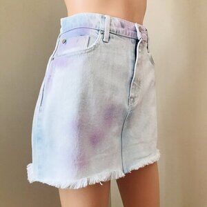 NWT Hudson Women's The Viper Tie Dye Blue Cotton Denim Mini Skirt‎ Size 29 $195